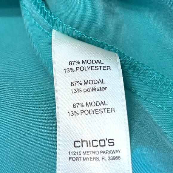 Chico's Wms Sz 1/Med Teal Tunic Top Roll Tab Sleeve  Quarter Zip Front Casual - Picture 7 of 8